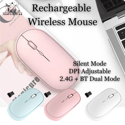 Rechargeable Wireless Mouse 2.4G + BT Dual Mode Ergonomic Design Silent Mouse