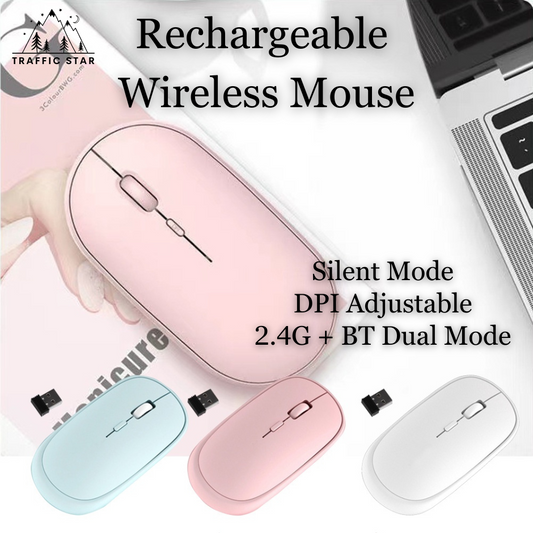 Rechargeable Wireless Mouse 2.4G + BT Dual Mode Ergonomic Design Silent Mouse