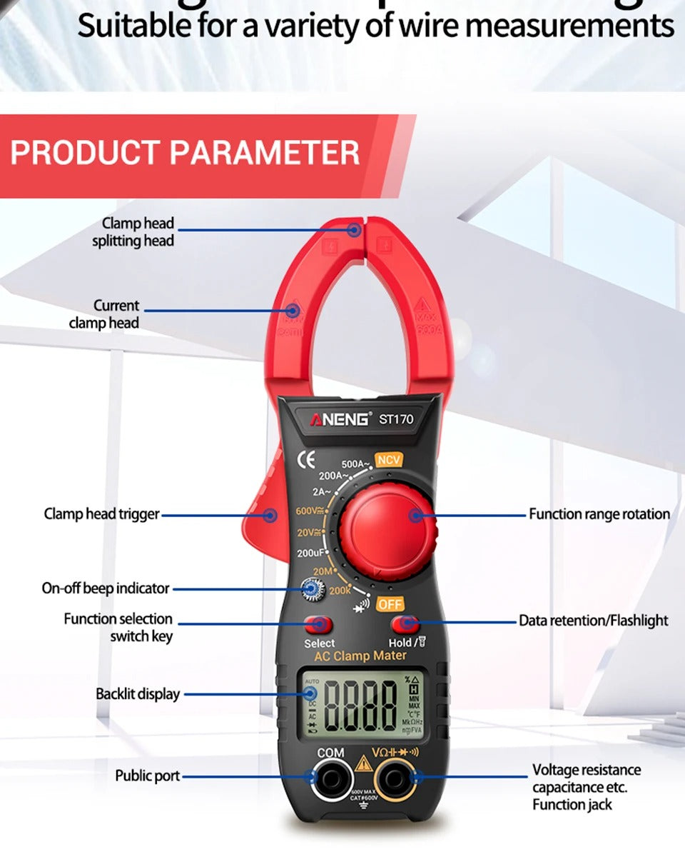 ANENG ST170 Clamp Meter Digital Multimeter 500A AC Current AC/DC Voltage Tester