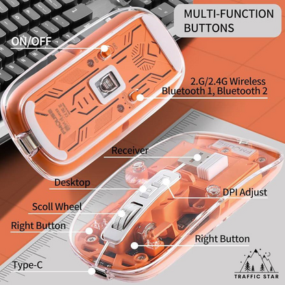 Transparent Wireless Silent Mouse Dual Mode BT5.1 + 2.4G