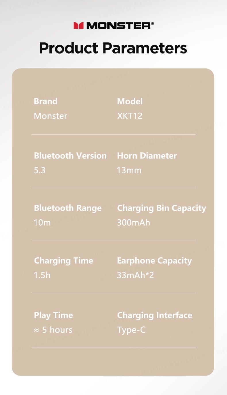 Monster XKT12 BT 5.3 TWS HIFI Sound Earbuds