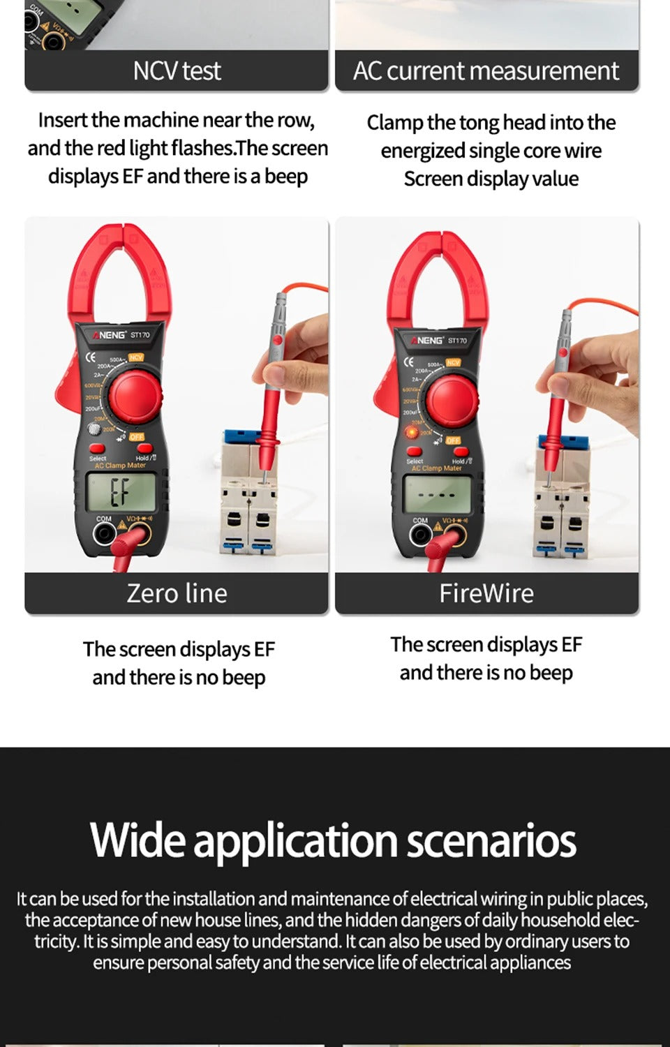 ANENG ST170 Clamp Meter Digital Multimeter 500A AC Current AC/DC Voltage Tester