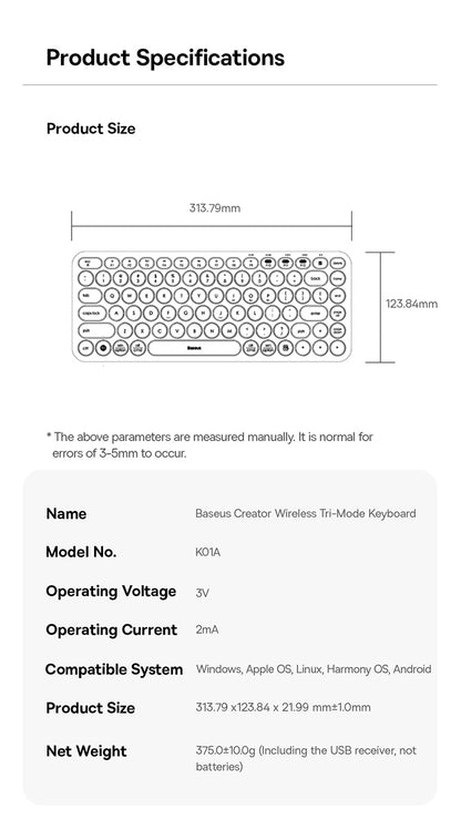 Baseus K01A Bluetooth + 2.4G Wireless Silent Keyboard 84 keys