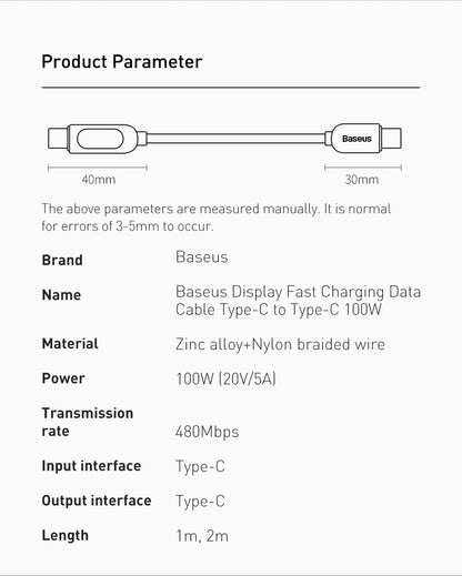 Baseus PD 100W USB C Cable Fast Charging Type C Cable