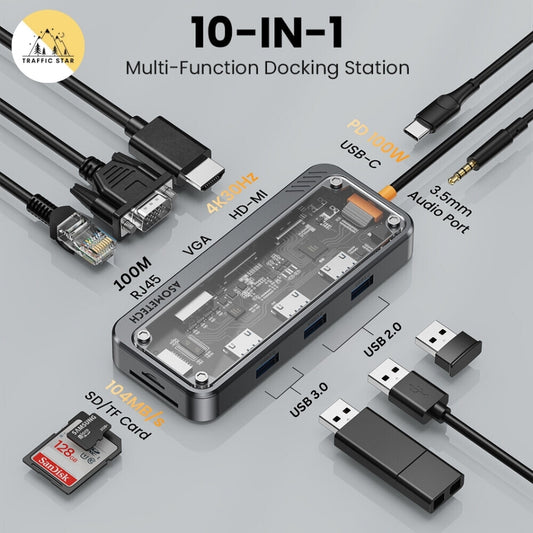 ASOMETECH 10in1 USB 3.1 Type-C Hub HDMI VGA RJ45