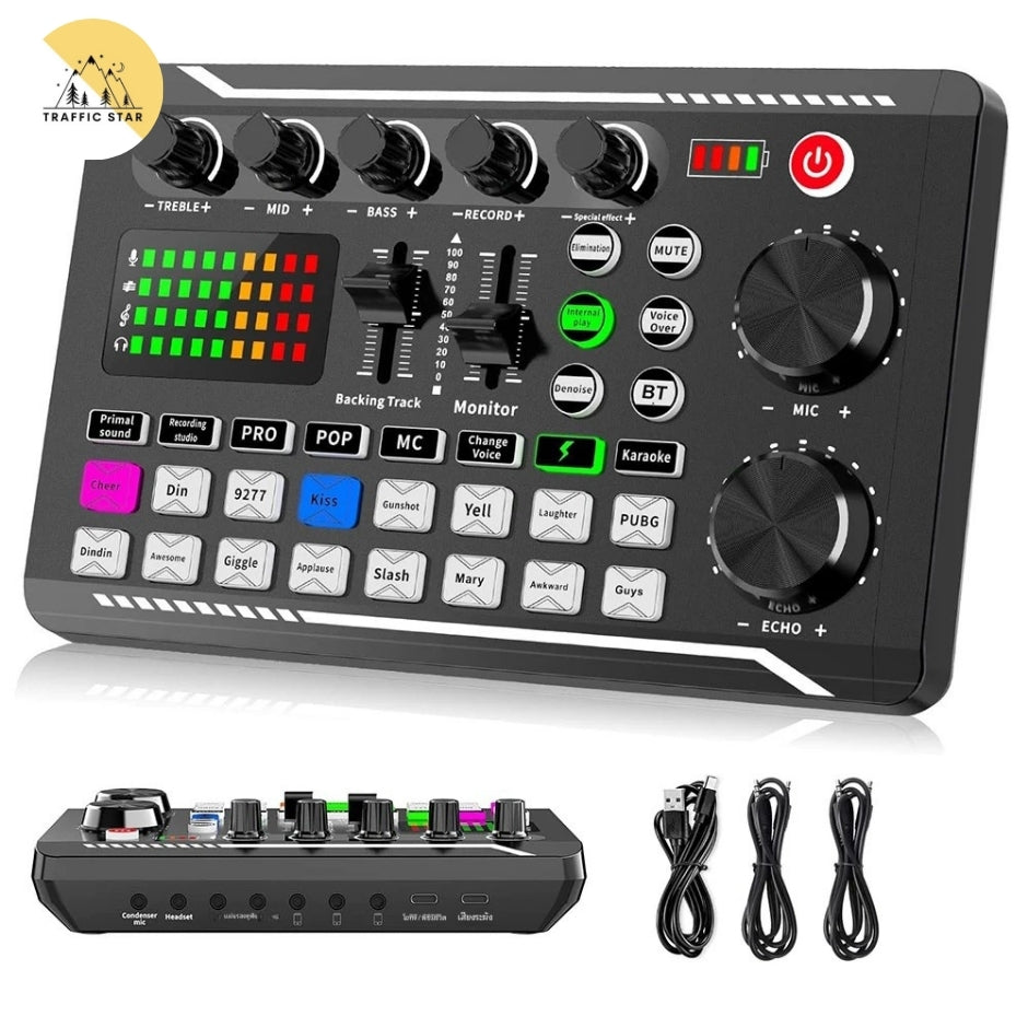 F998 Bluetooth-Compatible Sound Card Studio Record Phone Computer Live Audio Mixer PC Voice Mixing Console Amplifier