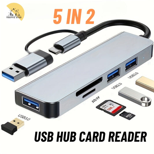 5 in 2 USB Hub Splitter With Card Reader TypeC and USB-A, USB3.0 Port