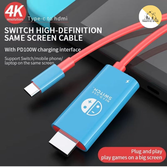 Portable USB Type C to HDMI Cable for Nintendo Switch Steam Deck Mode TV Connection 100W PD Charging