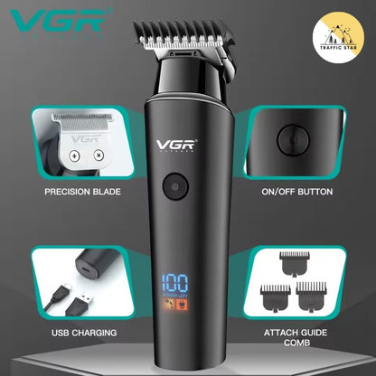 VGR Hair Trimmer 0mm LED Hair Clipper V-937 Digital Display USB Rechargeable