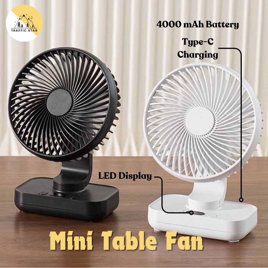 Mini Portable Table Fan LED Display Auto Rotating