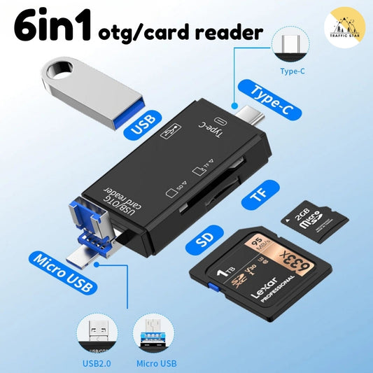 6 in 1 USB 2.0 Card Reader Type C/SD/TF Memory Card Adapter for Mobile Phone Laptop Multi-function Card Device