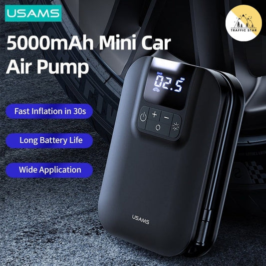 USAMS Mini Car Air Compressor Digital Tire Inflator Pump Inflatable 5000mAh Battery Auto Tire Pump For Car Bicycle Motorcycle