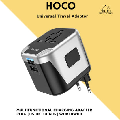 Hoco AC5 2 USB + 1Socket Universal Travel Adapter With Plug Conversion