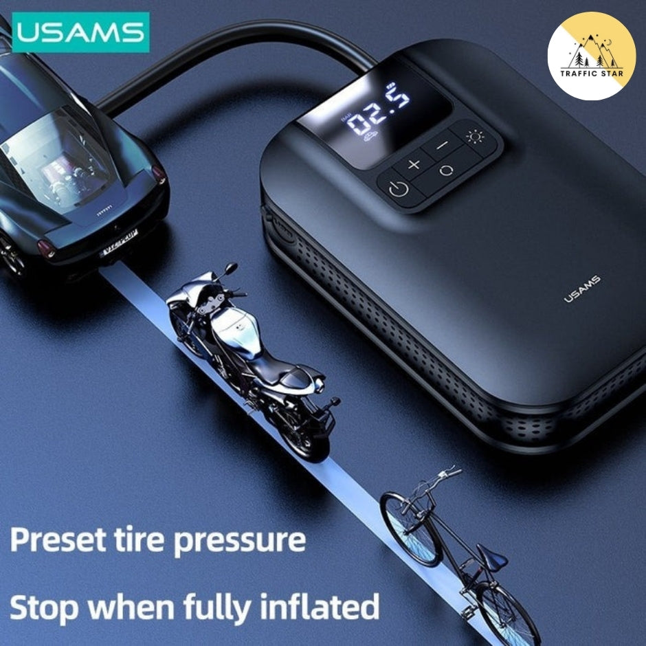 USAMS Mini Car Air Compressor Digital Tire Inflator Pump Inflatable 5000mAh Battery Auto Tire Pump For Car Bicycle Motorcycle