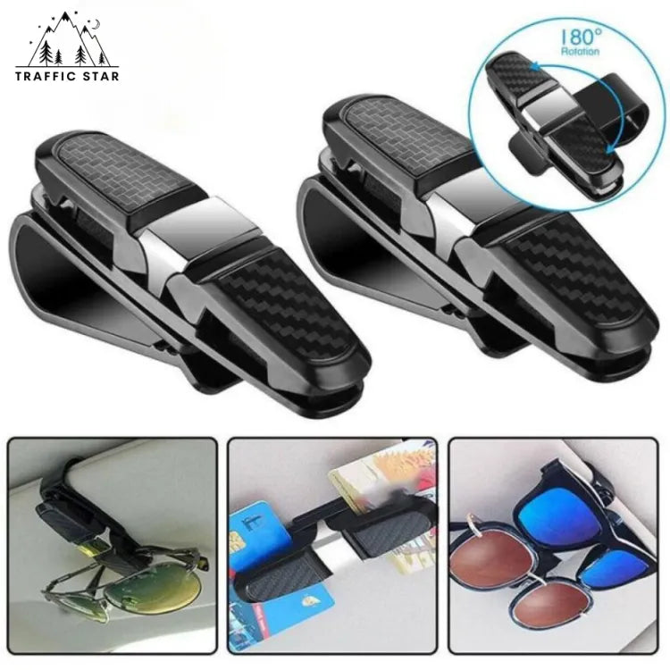 Carbon Fiber Design Car Glasses Clip, Multifunction Dual Clip Car Accessories