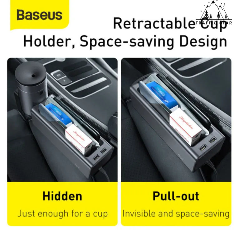 Baseus Metal Car Seat Gap Organizer Storage Box Filler Multifunction Mini Cup Holderwith Dual USB Charging