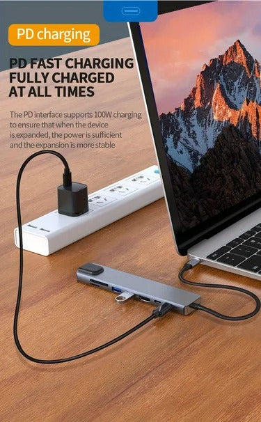 Type C Extender 8 in 1 USB Hub with HDMI Adapter with SD TF Card Reader Rj45 PD Fast Charging