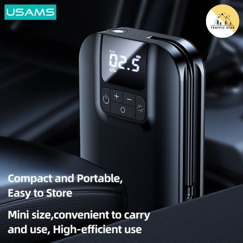 USAMS Mini Car Air Compressor Digital Tire Inflator Pump Inflatable 5000mAh Battery Auto Tire Pump For Car Bicycle Motorcycle