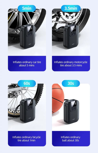 USAMS Mini Car Air Compressor Digital Tire Inflator Pump Inflatable 5000mAh Battery Auto Tire Pump For Car Bicycle Motorcycle