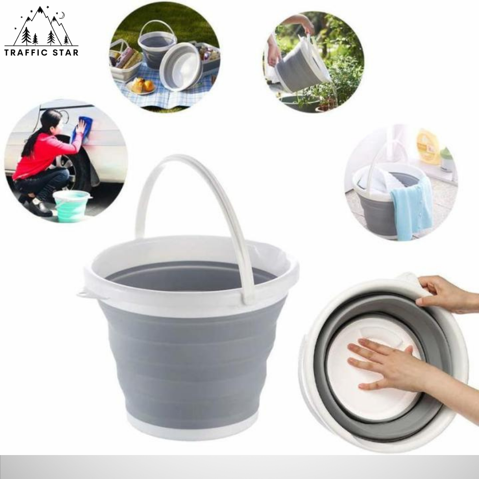 Portable folding bucket silicone plastic bucket 10 Liter Gray Color