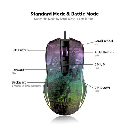 FAMI MG106 Gaming Mouse 7 Buttons, Adjustable 8000 DPI