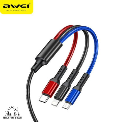 Awei CL-972 3 in 1 charging cable 2.4A fast charging cable Nylon Shield