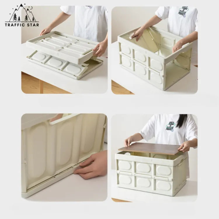 Collapsible Box With Wooden lid Folding Box Multi-purpose box (ဘက်စုံသုံးခေါက်သေတ္တာ)