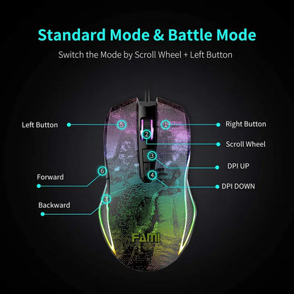 FAMI MG106 Gaming Mouse 7 Buttons, Adjustable 8000 DPI