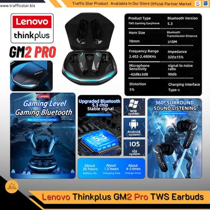 Lenovo GM2 Pro Bluetooth 5.3 TWS Earbuds Low Latency Headset HD call Dual mode Wireless Eurbad