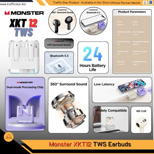 Monster XKT12 BT 5.3 TWS HIFI Sound Earbuds