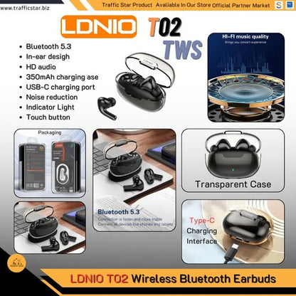 LDNIO T02 Bluetooth Earbuds, Waterproof Gaming, Built-in microphone, TWS Wireless Earbud