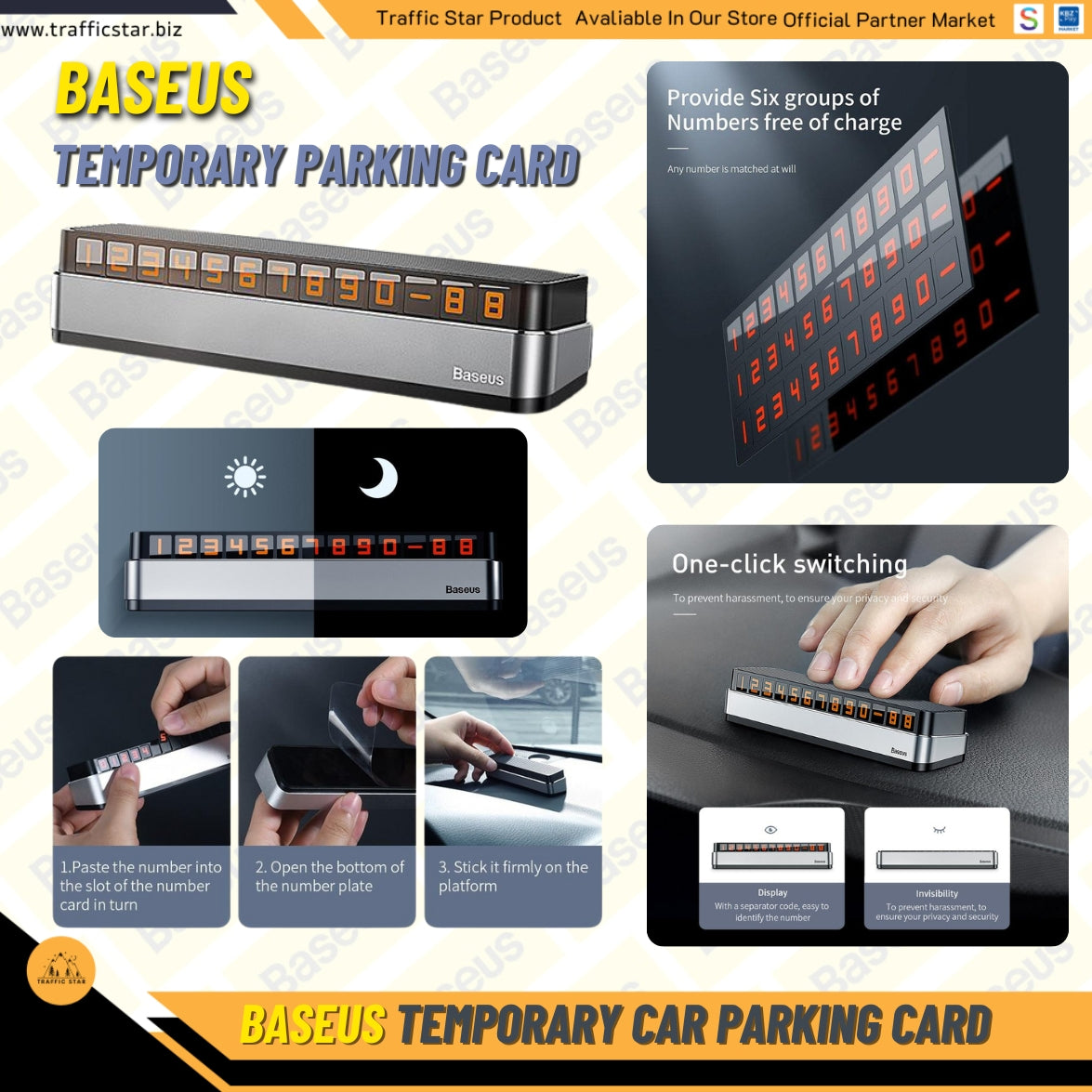 Baseus Alloy Car Temporary Parking Card Telephone Number Holder Number Plate Car Luminious Car Accessories