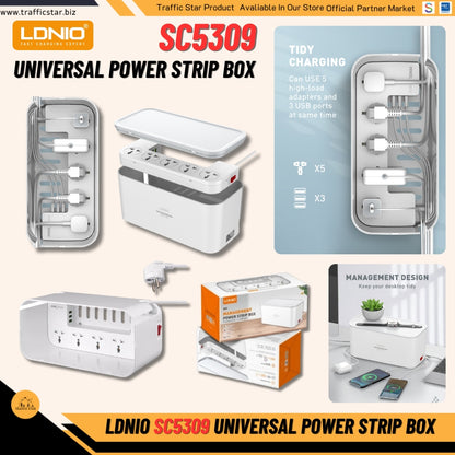 LDNIO Universal Strip, Power Socket With Power Socket Storage Box Socket 5 USB 3 outlet 2500W, Model SC5309