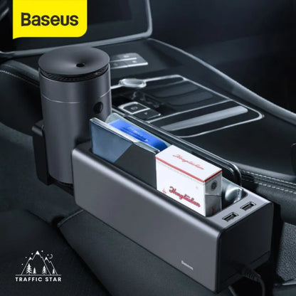 Baseus Metal Car Seat Gap Organizer Storage Box Filler Multifunction Mini Cup Holderwith Dual USB Charging