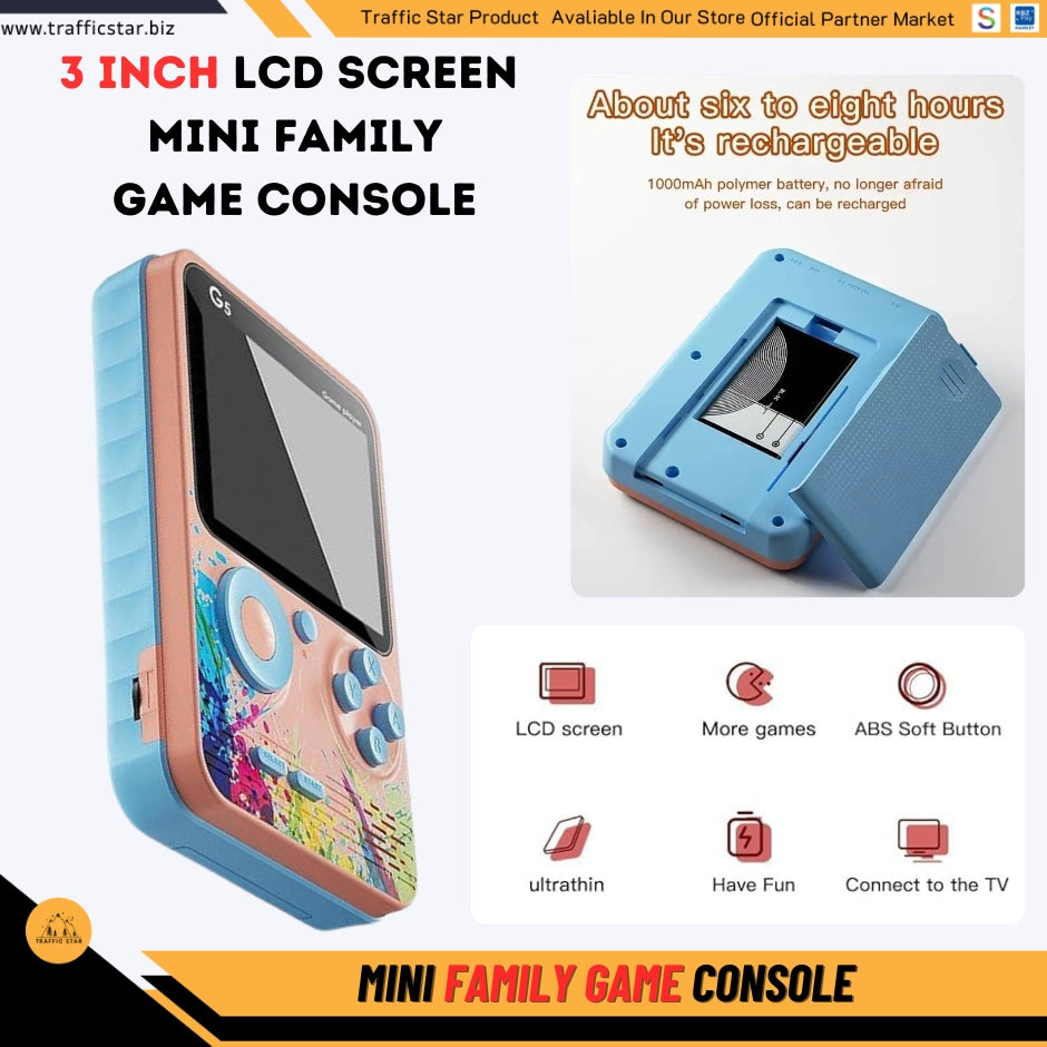 Mini retro game console single player G5 built-in 500 games, 3inch LCD Display