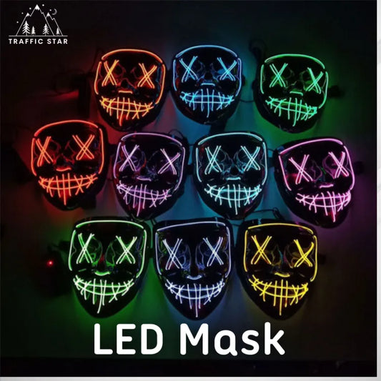 Halloween Mask with Ignition for Cosplay LED EL Wire Illuminated for Halloween Festival Party