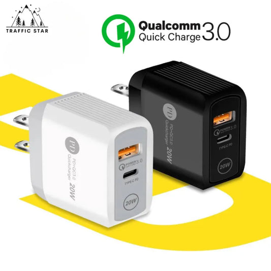 Fast Charger 20W PD QC3.0 USB-A and Type C Quick Charge