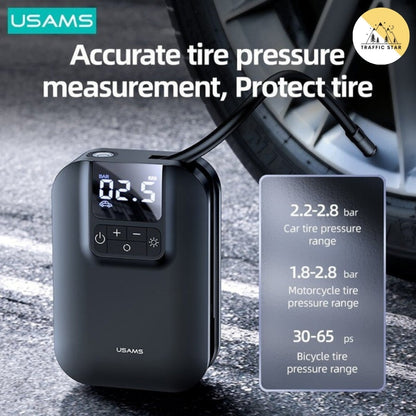 USAMS Mini Car Air Compressor Digital Tire Inflator Pump Inflatable 5000mAh Battery Auto Tire Pump For Car Bicycle Motorcycle