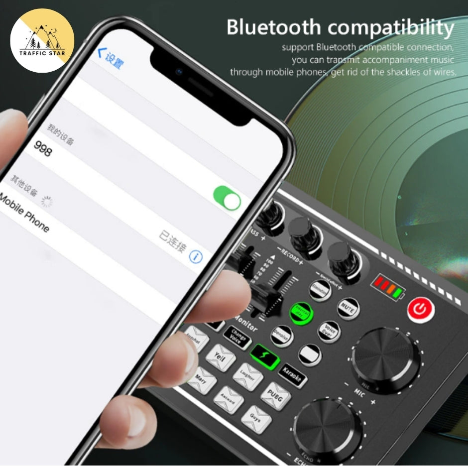 F998 Bluetooth-Compatible Sound Card Studio Record Phone Computer Live Audio Mixer PC Voice Mixing Console Amplifier