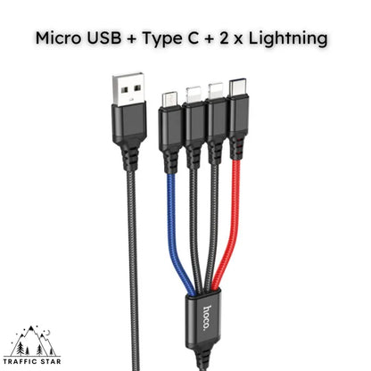 HOCO Original X76 4 in 1 Charging Cable MicroUSB + TypeC + 2 x Lightning