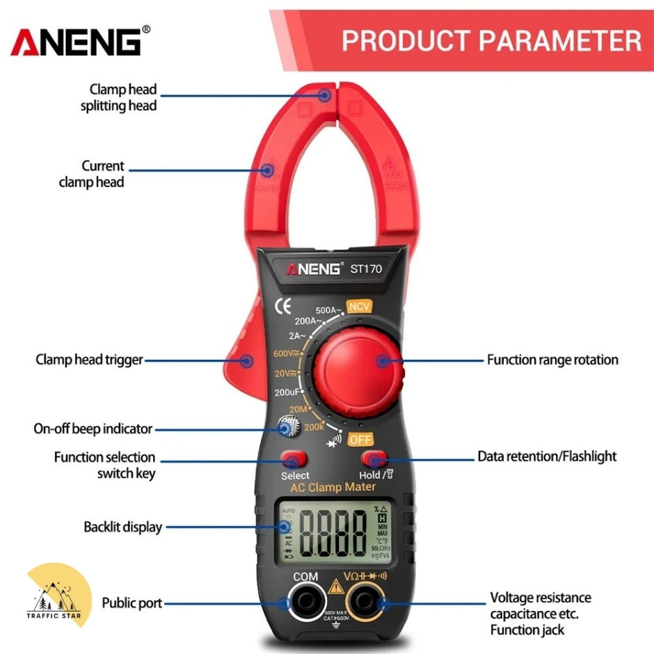 ANENG ST170 Clamp Meter Digital Multimeter 500A AC Current AC/DC Voltage Tester