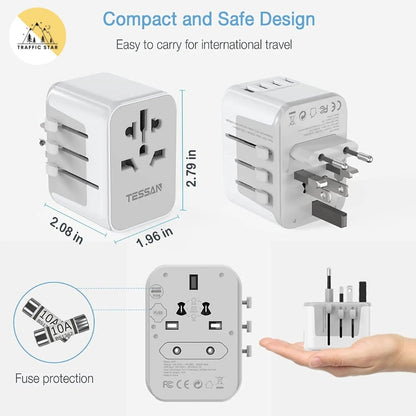 TESSAN Universal Travel Adapter Plug with 3 USB Ports and 1 Type C, All-in-one Wall Charger for US EU UK AUS Travel