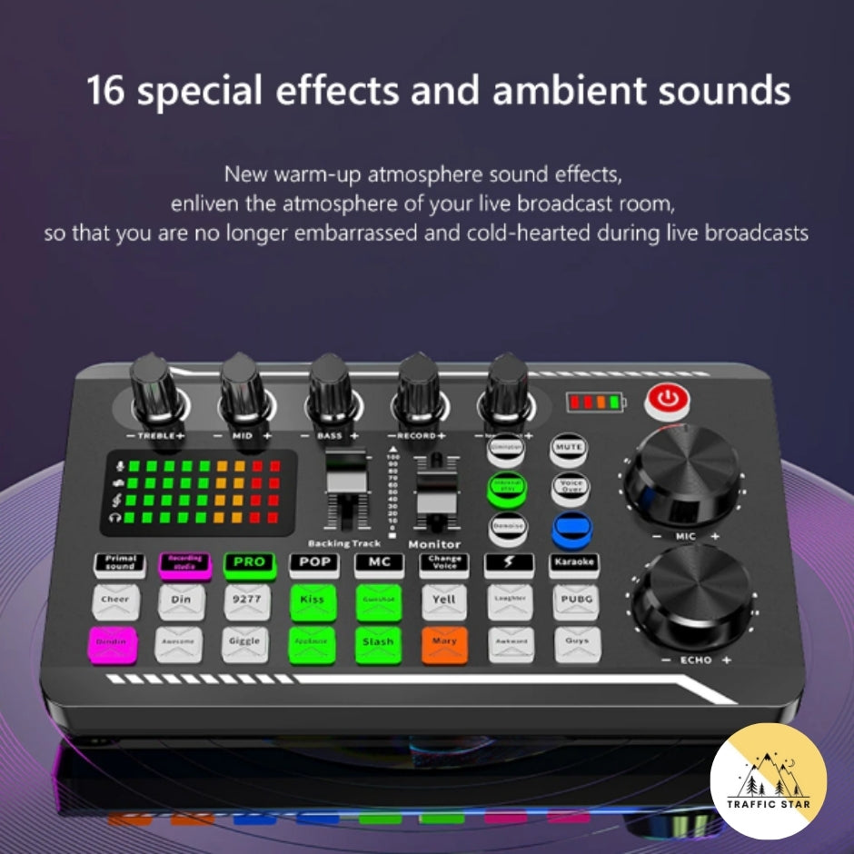 F998 Bluetooth-Compatible Sound Card Studio Record Phone Computer Live Audio Mixer PC Voice Mixing Console Amplifier