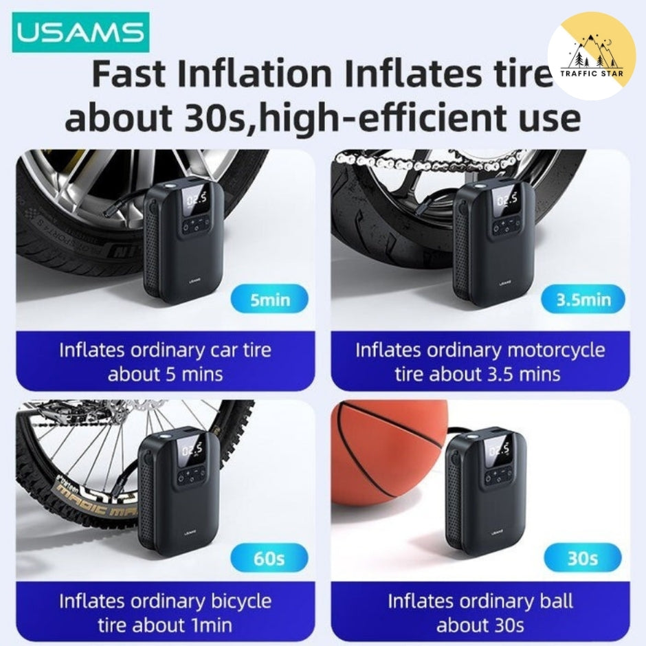 USAMS Mini Car Air Compressor Digital Tire Inflator Pump Inflatable 5000mAh Battery Auto Tire Pump For Car Bicycle Motorcycle