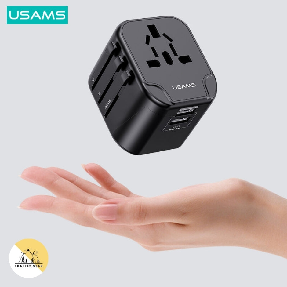 USAMS 12W Universal Travel Adapter Fast Charge With UK/US/EU/AU Plus Worldwide Travel Plug 2USB