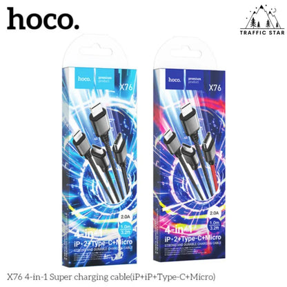 HOCO Original X76 4 in 1 Charging Cable MicroUSB + TypeC + 2 x Lightning