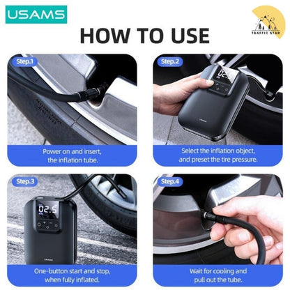 USAMS Mini Car Air Compressor Digital Tire Inflator Pump Inflatable 5000mAh Battery Auto Tire Pump For Car Bicycle Motorcycle