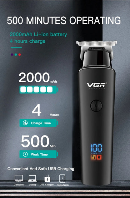 VGR Hair Trimmer 0mm LED Hair Clipper V-937 Digital Display USB Rechargeable