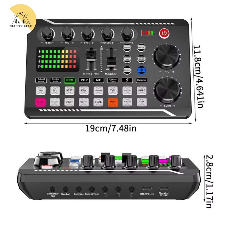 F998 Bluetooth-Compatible Sound Card Studio Record Phone Computer Live Audio Mixer PC Voice Mixing Console Amplifier