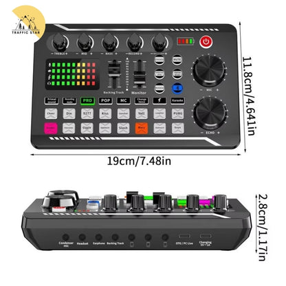 F998 Bluetooth-Compatible Sound Card Studio Record Phone Computer Live Audio Mixer PC Voice Mixing Console Amplifier